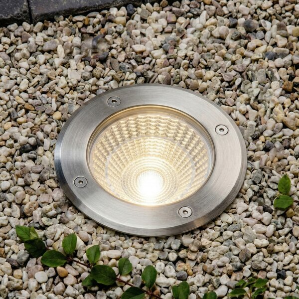 Arcchio LED χωνευτό σποτ δαπέδου Thentos, Ø 12 cm, 60°, νικέλιο, IP67, Μεταλλικό, Ανοξείδωτος χάλυβας