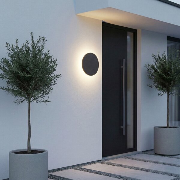 Lindby Εξωτερικός φωτιστικός τοίχου LED Selinel, μαύρος, 23 cm, αριθμός οικίας, Μαύρο, Μέταλλο, σύγχρονο