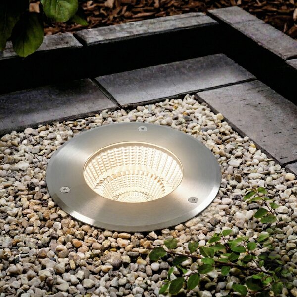 Arcchio LED χωνευτός προβολέας δαπέδου Thentos, Ø 18 cm, 60°, νικέλιο, IP67, Μεταλλικό, Ανοξείδωτος χάλυβας