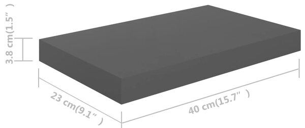 VidaXL Ράφι Τοίχου Γυαλιστερό Γκρι 40 x 23 x 3,8 εκ. MDF