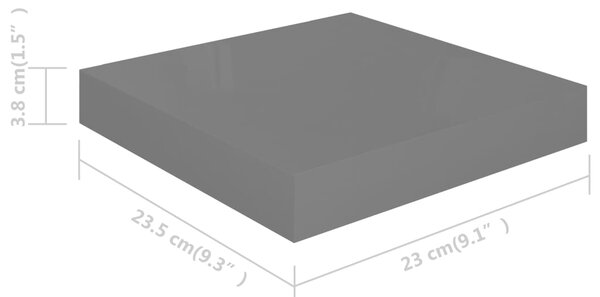 VidaXL Ράφι Τοίχου Γυαλιστερό Γκρι 23x23,5x3,8 εκ. MDF