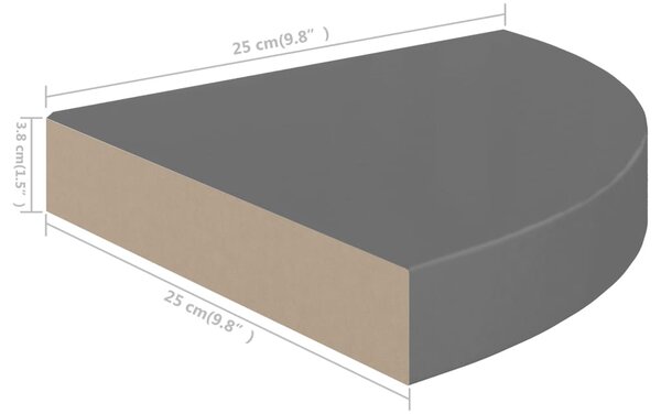 VidaXL Ράφι Τοίχου Γωνιακό Γυαλιστερό Γκρι 25 x 25 x 3,8 εκ. από MDF