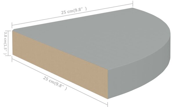 VidaXL Ράφι Τοίχου Γωνιακό Γκρι 25 x 25 x 3,8 εκ. από MDF