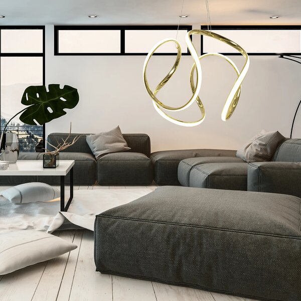 Μοντέρνο κρεμαστό φωτιστικό οροφής LED + APP386-CP REMOTE Gold