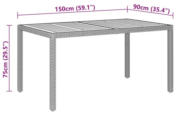 VidaXL Τραπέζι Κήπου Μαύρο 150x90x75 εκ. Συνθετικό Ρατάν/Ξύλο Ακακίας