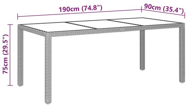 VidaXL Τραπέζι Κήπου Μαύρο 190x90x75 εκ. Ψημένο Γυαλί/Συνθετικό Ρατάν