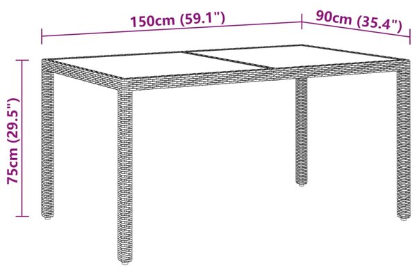 VidaXL Τραπέζι Κήπου Καφέ 150x90x75 εκ. Συνθετικό Ρατάν/Ψημένο Γυαλί