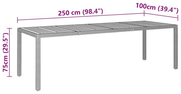 VidaXL Τραπέζι Κήπου Γκρι 250x100x75 εκ. Συνθετικό Ρατάν/Μασίφ Ακακία