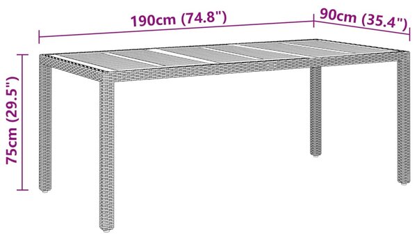 VidaXL Τραπέζι Κήπου Μαύρο 190x90x75 εκ. Συνθετικό Ρατάν/Ξύλο Ακακίας