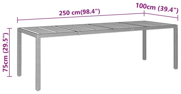 VidaXL Τραπέζι Κήπου Μαύρο 250x100x75 εκ. Ξύλο Ακακίας/Συνθετικό Ρατάν