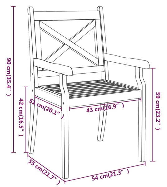 VidaXL Καρέκλες Τραπεζαρίας Εξ. Χώρου 3 τεμ. Μασίφ Ξύλο Ακακίας