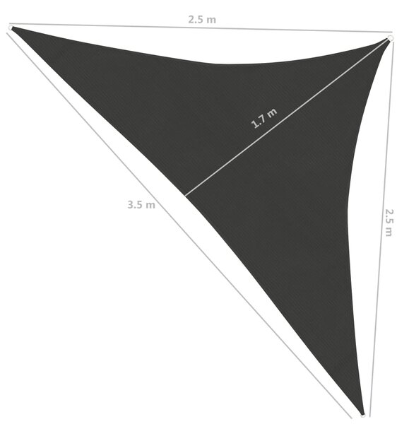 VidaXL Πανί Σκίασης Ανθρακί 2,5 x 2,5 x 3,5 μ. από HDPE 160 γρ./μ²