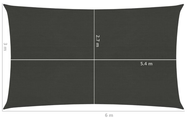 VidaXL Πανί Σκίασης Ανθρακί 3 x 6 μ. από HDPE 160 γρ./μ²