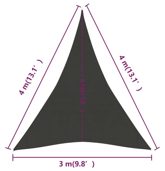 VidaXL Πανί Σκίασης Ανθρακί 3 x 4 x 4 μ. από HDPE 160 γρ./μ²