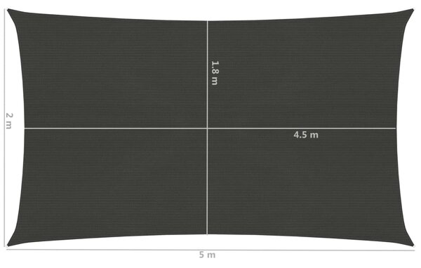 VidaXL Πανί Σκίασης Ανθρακί 2 x 5 μ. από HDPE 160 γρ./μ²