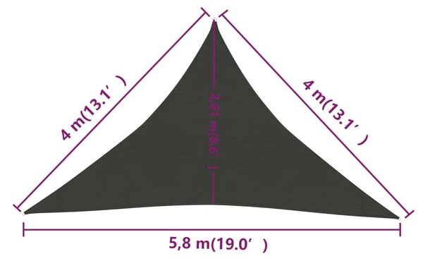 VidaXL Πανί Σκίασης Ανθρακί 4 x 4 x 5,8 μ. από HDPE 160 γρ./μ²