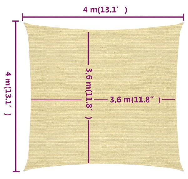 VidaXL Πανί Σκίασης Μπεζ 4 x 4 μ. από HDPE 160 γρ/μ²