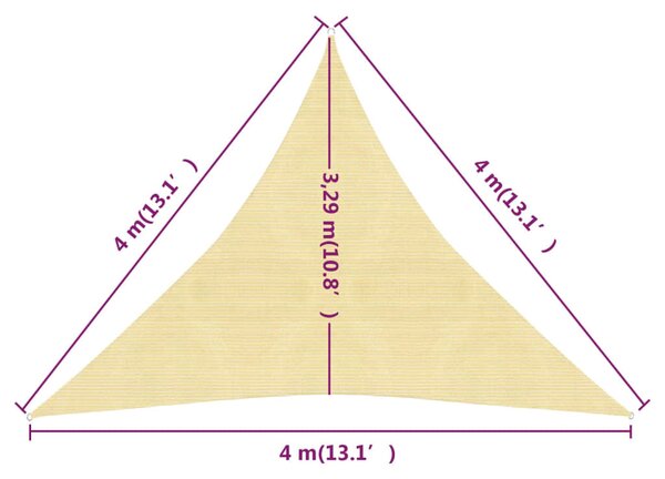 VidaXL Πανί Σκίασης Μπεζ 4 x 4 x 4 μ. από HDPE 160 γρ./μ²