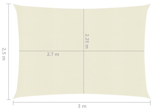 VidaXL Πανί Σκίασης Κρεμ 2,5 x 3 μ. από HDPE 160 γρ./μ²