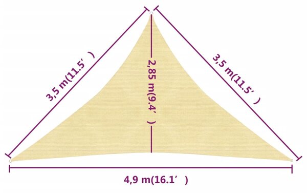 VidaXL Πανί Σκίασης Μπεζ 3,5 x 3,5 x 4,9 μ. από HDPE 160 γρ./μ²