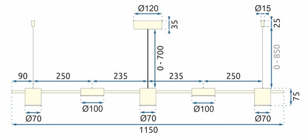 Κρεμαστό φωτιστικό οροφής LED APP929-5CP Gold