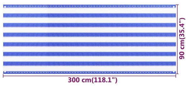 VidaXL Διαχωριστικό Βεράντας Μπλε / Λευκό 90x300 εκ. από HDPE