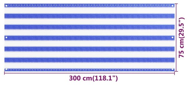 VidaXL Διαχωριστικό Βεράντας Μπλε / Λευκό 75x300 εκ. από HDPE