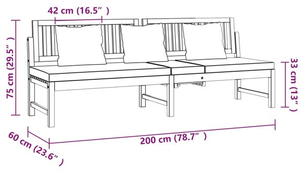 VidaXL Καναπές Κρεβάτι 200x60x75 εκ. Μασίφ Ακακία με Γκρι Μαξιλάρι