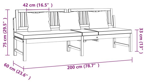 VidaXL Καναπές Κρεβάτι 200x60x75 εκ. Μασίφ Ακακία με Κρεμ Μαξιλάρι