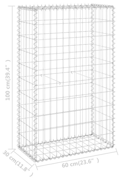 VidaXL Συρματοκιβώτιο Τοίχος 60x30x100 εκ. Γαλβαν. Χάλυβας + Καλύμματα