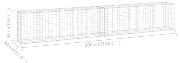 VidaXL Συρματοκιβώτιο Τοίχος 300x30x50 εκ. Γαλβαν. Χάλυβας + Καλύμματα