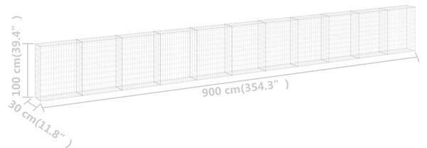 VidaXL Συρματοκιβώτιο Τοίχος 900x30x100 εκ. Γαλβαν.Χάλυβας + Καλύμματα