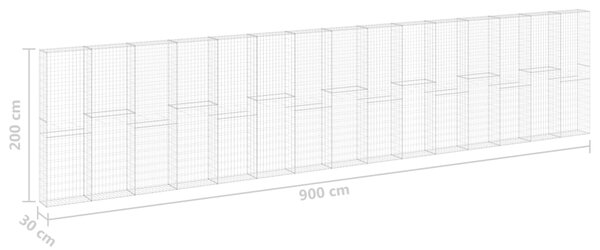 VidaXL Συρματοκιβώτιο Τοίχος 900x30x200 εκ. Γαλβαν.Χάλυβας + Καλύμματα