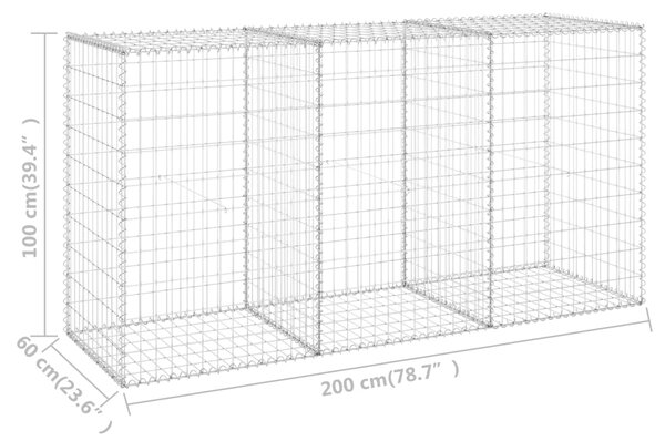 VidaXL Συρματοκιβώτιο Τοίχος 200x60x100 εκ. Γαλβαν.Χάλυβας + Καλύμματα