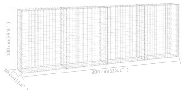 VidaXL Συρματοκιβώτιο Τοίχος 300x30x100 εκ. Γαλβαν.Χάλυβας + Καλύμματα