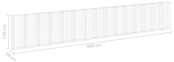 VidaXL Συρματοκιβώτιο Τοίχος 900x30x150 εκ. Γαλβαν.Χάλυβας + Καλύμματα