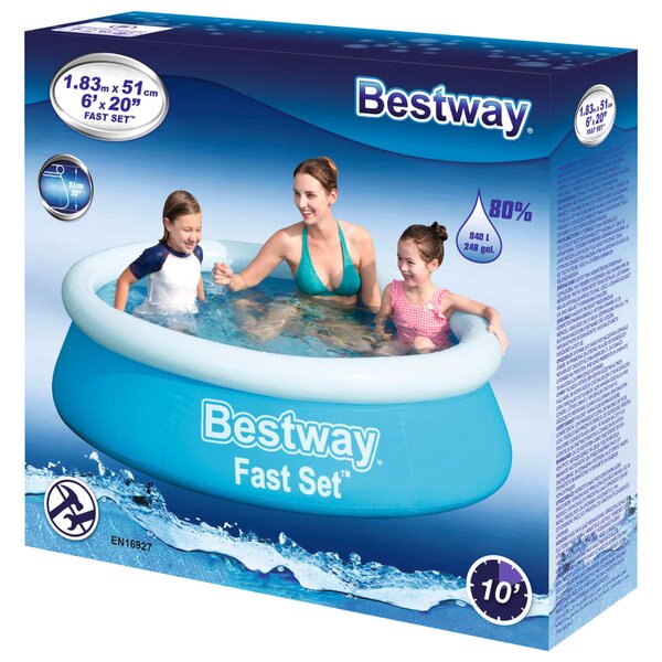 Bestway Πισίνα Φουσκωτή Στρογγυλή Fast Set Μπλε 183 x 51 εκ