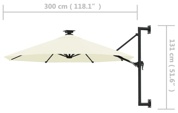 VidaXL Ομπρέλα Κήπου Επιτοίχια με LED Χρ. της Άμμου 300 εκ