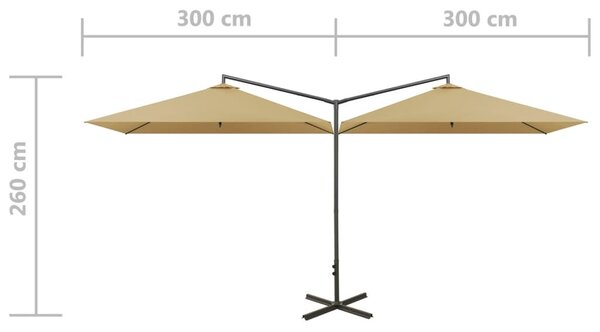 VidaXL Ομπρέλα Κήπου Διπλή Taupe 600 x 300 εκ. με Ατσάλινο Ιστό