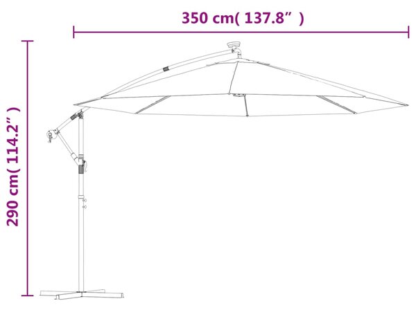 VidaXL Ομπρέλα Κρεμαστή Κήπου με LED Μαύρη 350 εκ