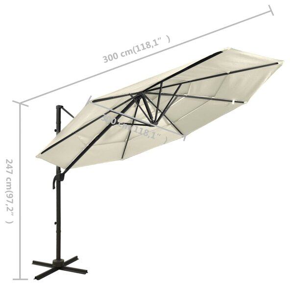 VidaXL Ομπρέλα Κήπου 4 Επιπέδων Χρ. Άμμου 3x3 μ. με Ιστό Αλουμινίου