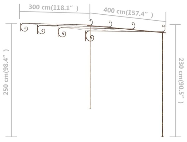 VidaXL Πέργκολα Κήπου Αντικέ Καφέ 4 x 3 x 2,5 μ. Σιδερένια