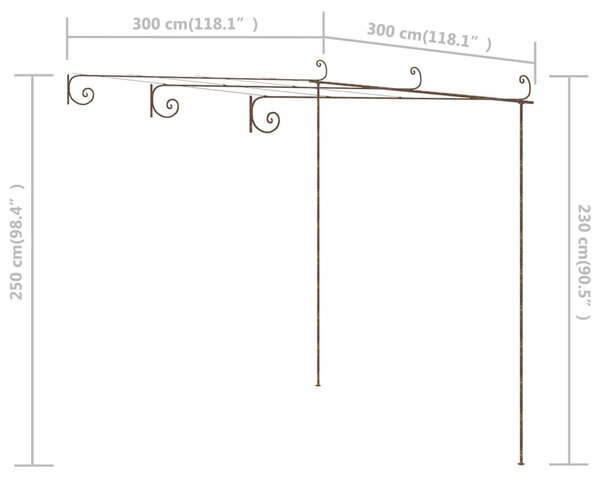 VidaXL Πέργκολα Κήπου Αντικέ Καφέ 3 x 3 x 2,5 μ. Σιδερένια