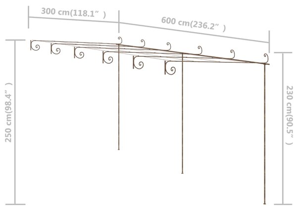 VidaXL Πέργκολα Κήπου Αντικέ Καφέ 6 x 3 x 2,5 μ. Σιδερένια