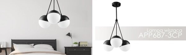 Κρεμαστό φωτιστικό Milk Glass Ball APP687-3CP Μαύρο