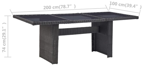 VidaXL Τραπεζαρία Κήπου Μαύρη 200x100x74 εκ. από Γυαλί/Συνθετικό Ρατάν