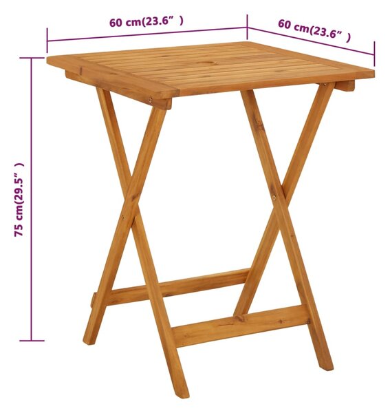 VidaXL Τραπέζι Κήπου Πτυσσόμενο 60 x 60 x 75 εκ. από Μασίφ Ξύλο Ακακίας