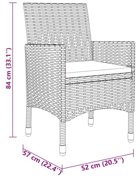 VidaXL Σετ Τραπεζαρίας Κήπου 3 Τεμαχίων Καφέ από Συνθετικό Ρατάν