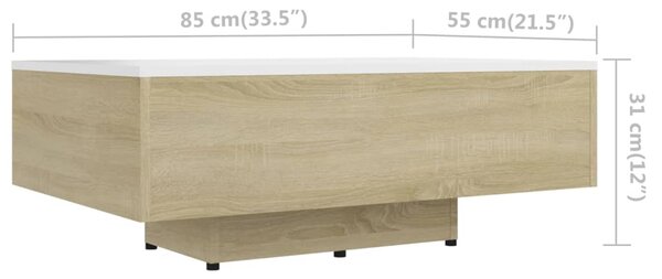 VidaXL Τραπεζάκι Σαλονιού Λευκό/Sonoma Δρυς 85x55x31 εκ. Επεξ. Ξύλο