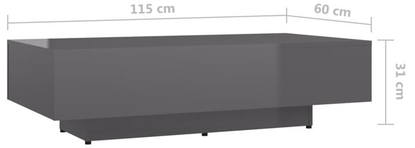 VidaXL Τραπεζάκι Σαλονιού Γυαλιστερό Γκρι 115x60x31 εκ. Μοριοσανίδα